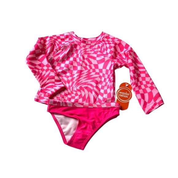 Pink Chevron Rashguard Swim Set - Picture 3 of 12